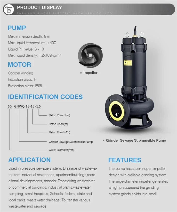 65GNWQ20-10-1.5 Cutting Type Industrial Waste Water Sewage Submersible Pump 65GNWQ20-10-1.5 Cutting Type Industrial Waste Water Sewage Submersible Pump